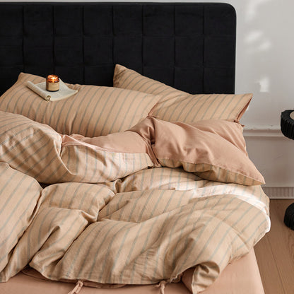 Elegantes Bettwäscheset mit zweilagiger Satin-Leinen Struktur und dekorativen Kordelbindern