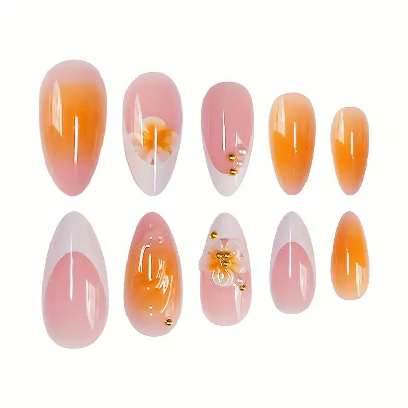 Künstlerisches Florales Design Press-On Nagelset Brehn
