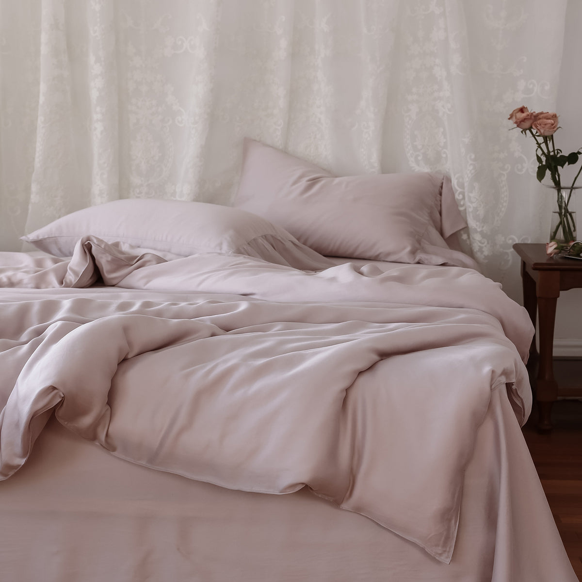 Seidiger Baumwoll-Satin-Duvetbezug-Set mit temperaturregulierendem Klima-Finish
