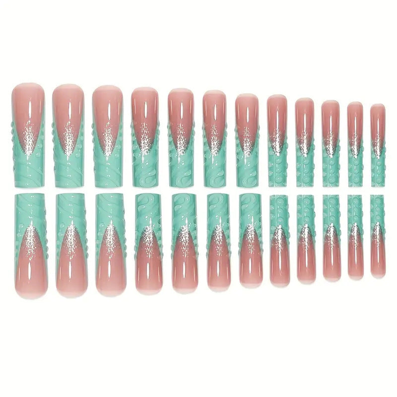 Künstlerisches langes Press-On-Nagelkunst-Set mit strukturiertem Design Brehn