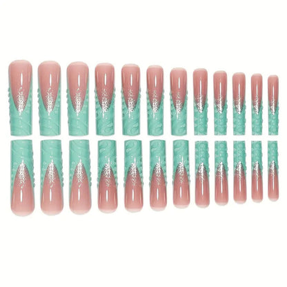 Künstlerisches langes Press-On-Nagelkunst-Set mit strukturiertem Design Brehn