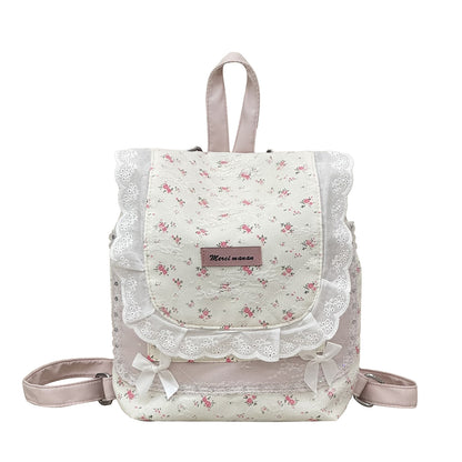 Blumenmuster Rucksack mit Spitzenbesatz