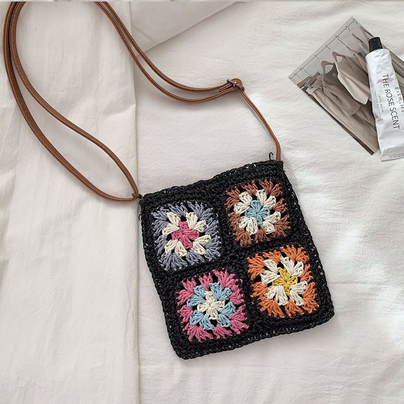 Damen Handtasche im Vintage-Stil mit buntem Häkelmuster Brehn