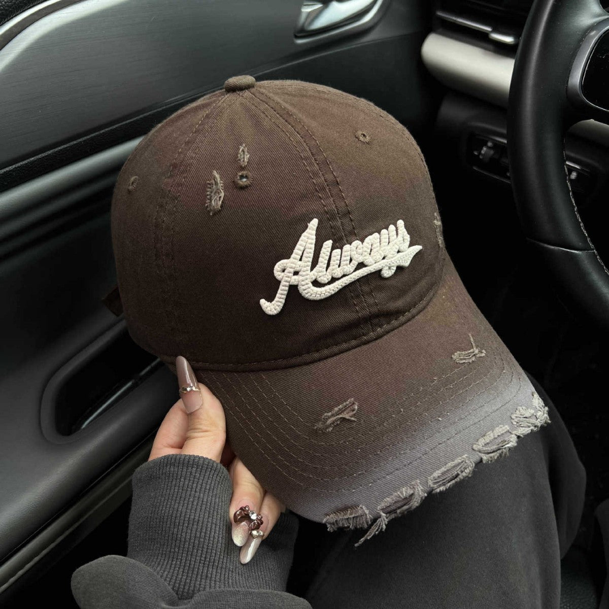 Damen Distressed Graphic Baseball Cap Brehn