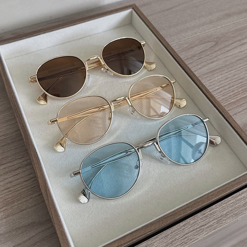 Damen runde Sonnenbrille mit elegantem Metallrahmen und UV-Schutz Brehn
