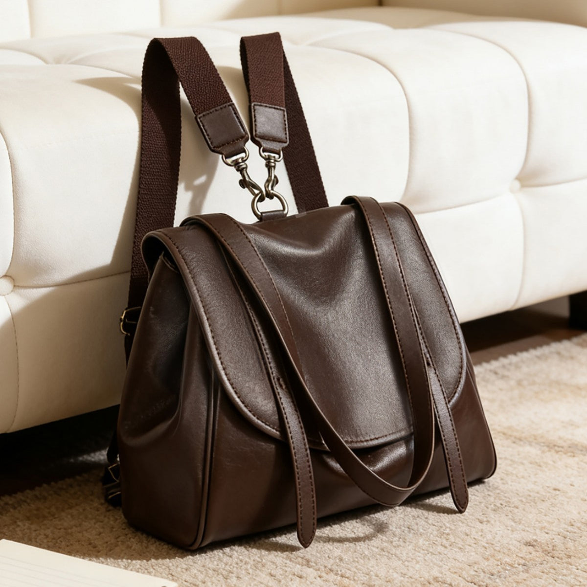 Umwandelbare Glatte Leder Klappe Tote Rucksack mit Abnehmbaren Gurtstraps