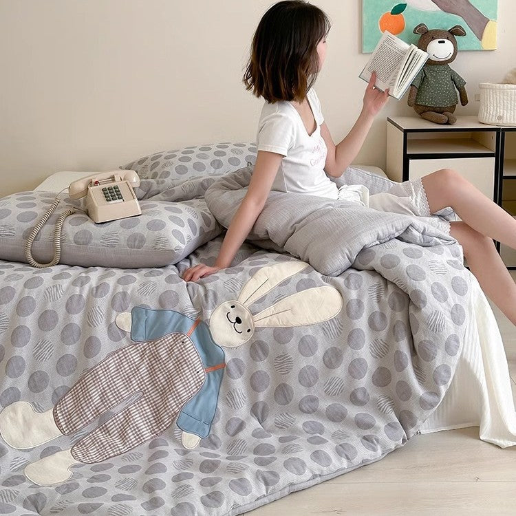 Baumwolle Jacquard Bettbezug und Kissenbezug Set mit gesticktem Applikation