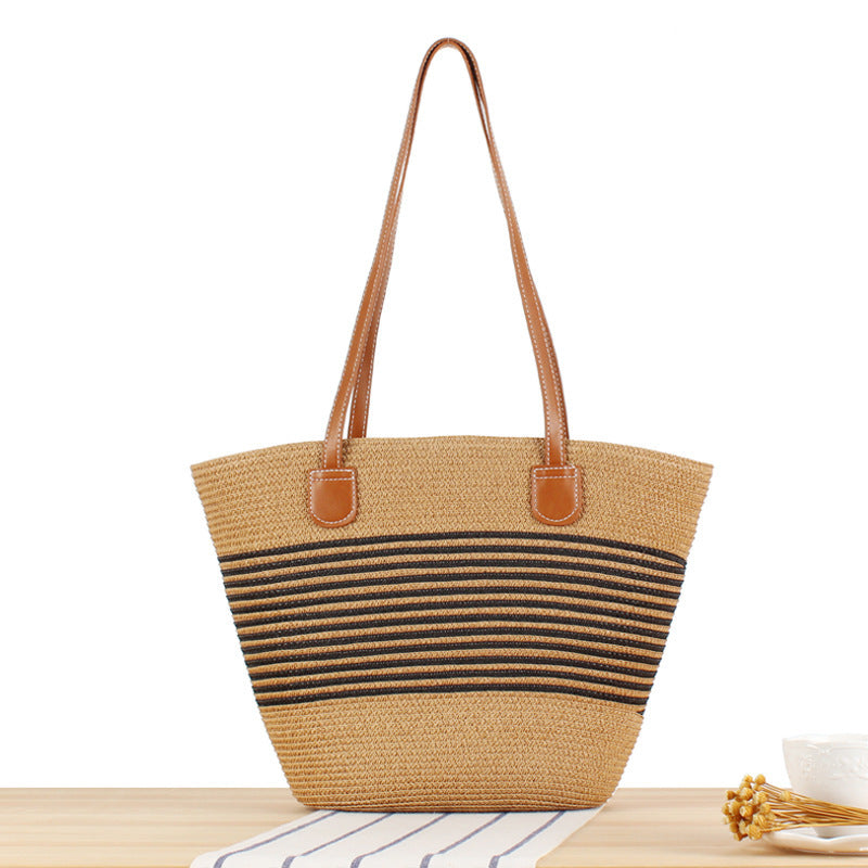Elegante Strohtasche mit Attraktiven Ledergriffen Brehn