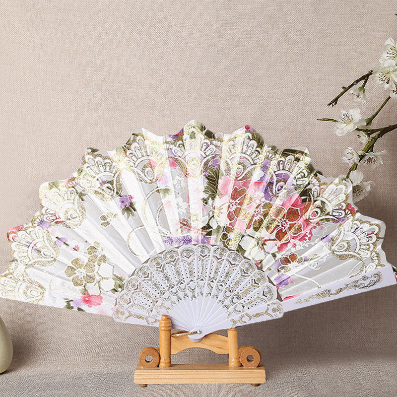 Damen Eleganter Handfächer mit aufwendigen floralen Mustern Brehn