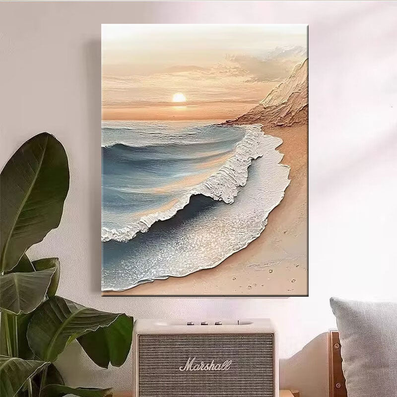 3D Texturiertes Küstenwellen-Leinwandkunstwerk