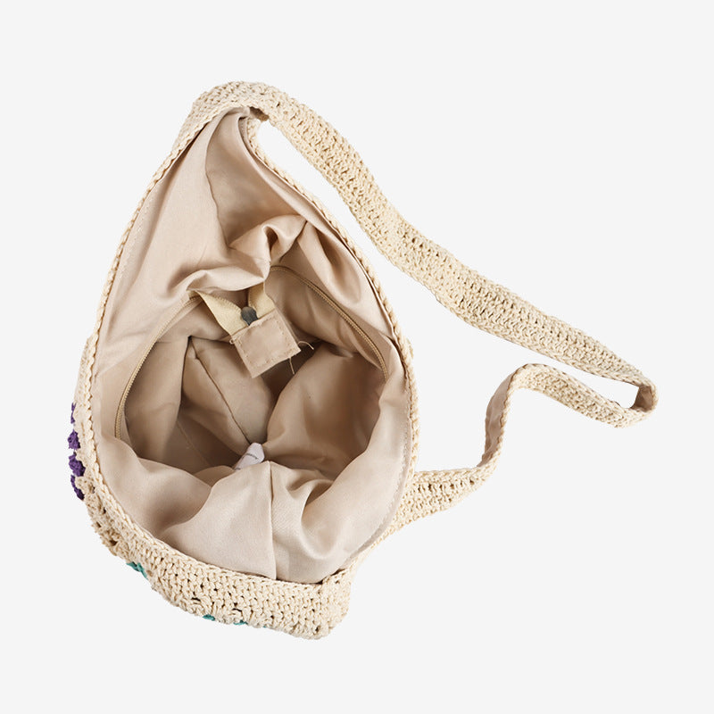 Damen Henkeltasche aus handgeknüpftem Makramee mit bunten Applikationen Brehn