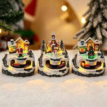 Bewegliches Weihnachtsdorf mit Lichtern und Schneemann Brehn