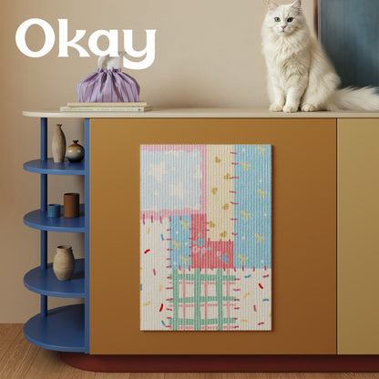 Patchwork Ribbed Textile Wall Art Panel with Kawaii Motif and Lightweight Hanging System