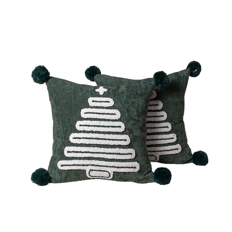Urlaubs-Tufted-Chenille-Quadrat-Wurfkissen mit erhöhtem Baum-Motiv und verstecktem Reißverschluss