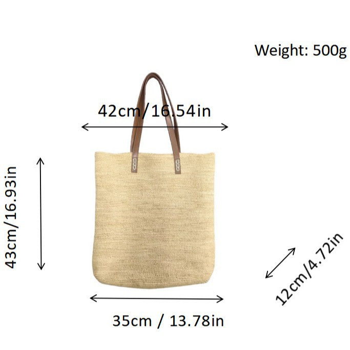 Handtasche Aus Nachhaltig Gewebtem Naturmaterial mit Eleganten Ledergriffen Brehn