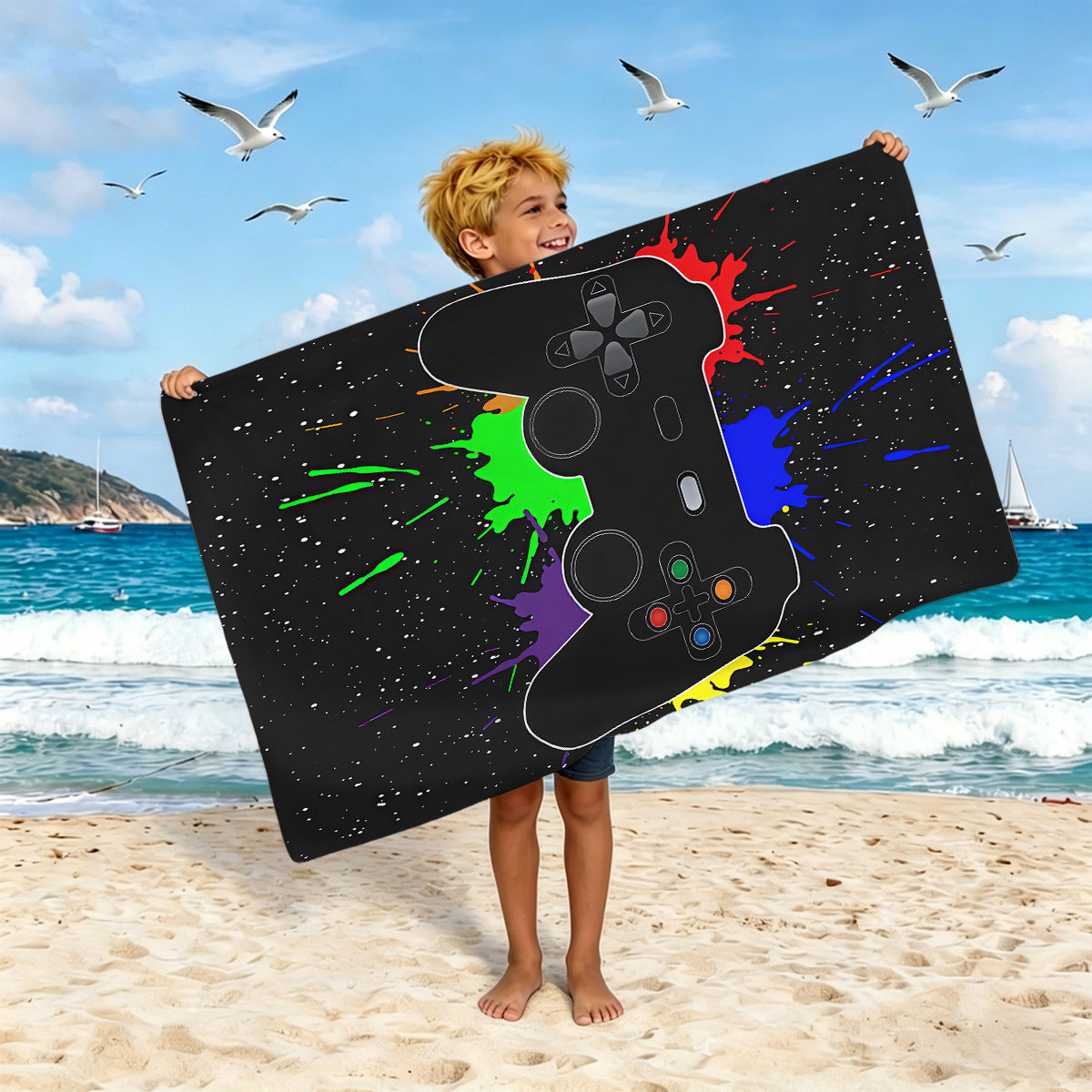 Jungen Strandtuch mit Spielkonsolen-Motiv Brehn