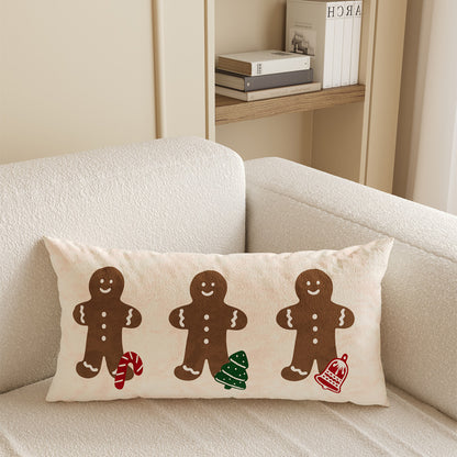 Rectangular Festive Lumbar Pillow Cover with Merry Christmas Typographic Print and Reindeer Antler Accent