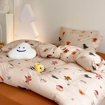 Kinder-Bettwäsche-Garnitur mit verspieltem Tier- und Smile-Print