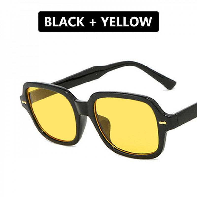 Damen modische Sonnenbrille mit kantigem Rahmen und gelben Gläsern Brehn