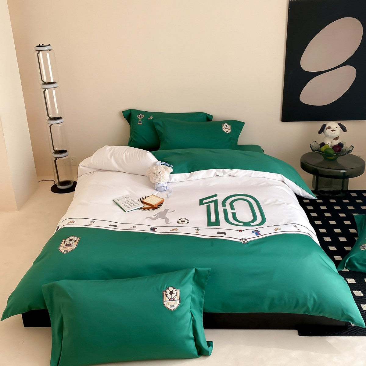 Kinder-Bettwäsche-Garnitur mit Fußball-Design, Nummern-Print und weichem Baumwollsatin