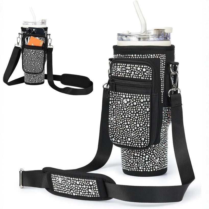 Damen trendige und glitzernde Trinkflasche mit Umhängetasche Brehn
