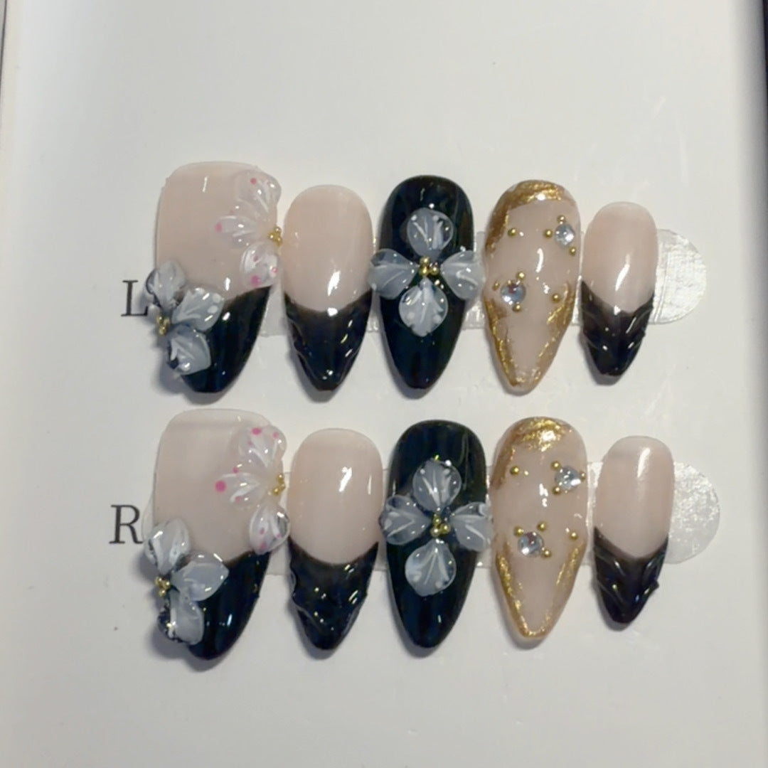 Blumenverziert Press-On Nagelkunst Set