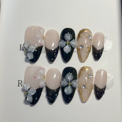 Blumenverziert Press-On Nagelkunst Set