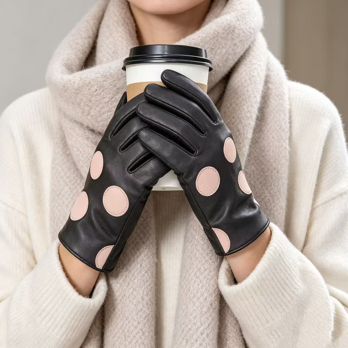 Stilvolle Leder-Touchscreen-Handschuhe mit gepunkteten Akzenten Brehn