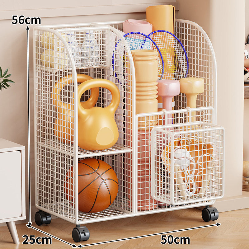 Rollender Mesh-Sportgeräte-Storage-Wagen mit Mehrfach-Organizer und verriegelbaren Rollen