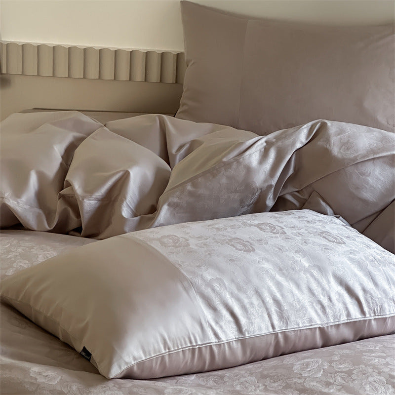 Premium-Jacquard-Satin-Bettbezug-Set mit dezentem Blumenrelief