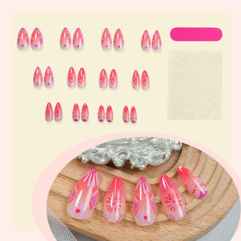 Künstlerisches Press-On-Nagelset mit floralen und geometrischen Mustern Brehn
