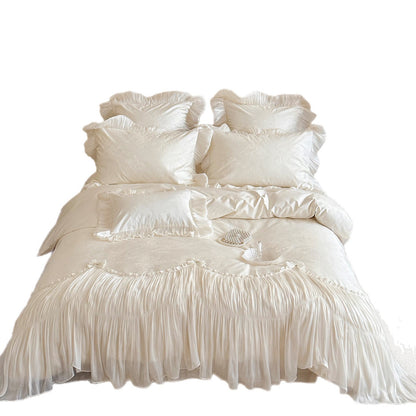 Luxe Falten Voile & Jacquard Rüschenduvet Ensemble mit Volant Euro Kissenbezügen