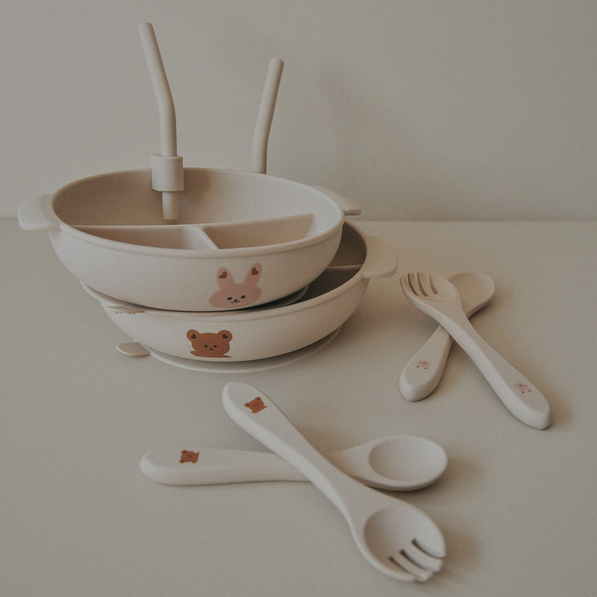 Silikon-Baby-Löffel- und Gabelset mit weichen, ergonomischen Griffen