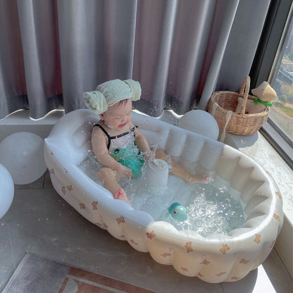 Aufblasbare Babybadewanne und Stützsitz-Set mit Zitronenmotiv und abnehmbarem Becherhalter