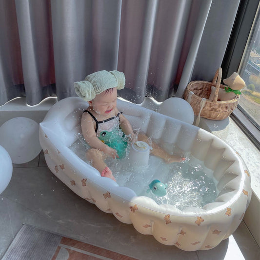 Aufblasbare Babybadewanne und Stützsitz-Set mit Zitronenmotiv und abnehmbarem Becherhalter