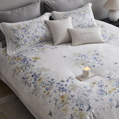 Bettwäsche-Garnitur aus Baumwollsatin mit feinem Aquarell-Blumenprint und Hotelverschluss Brehn