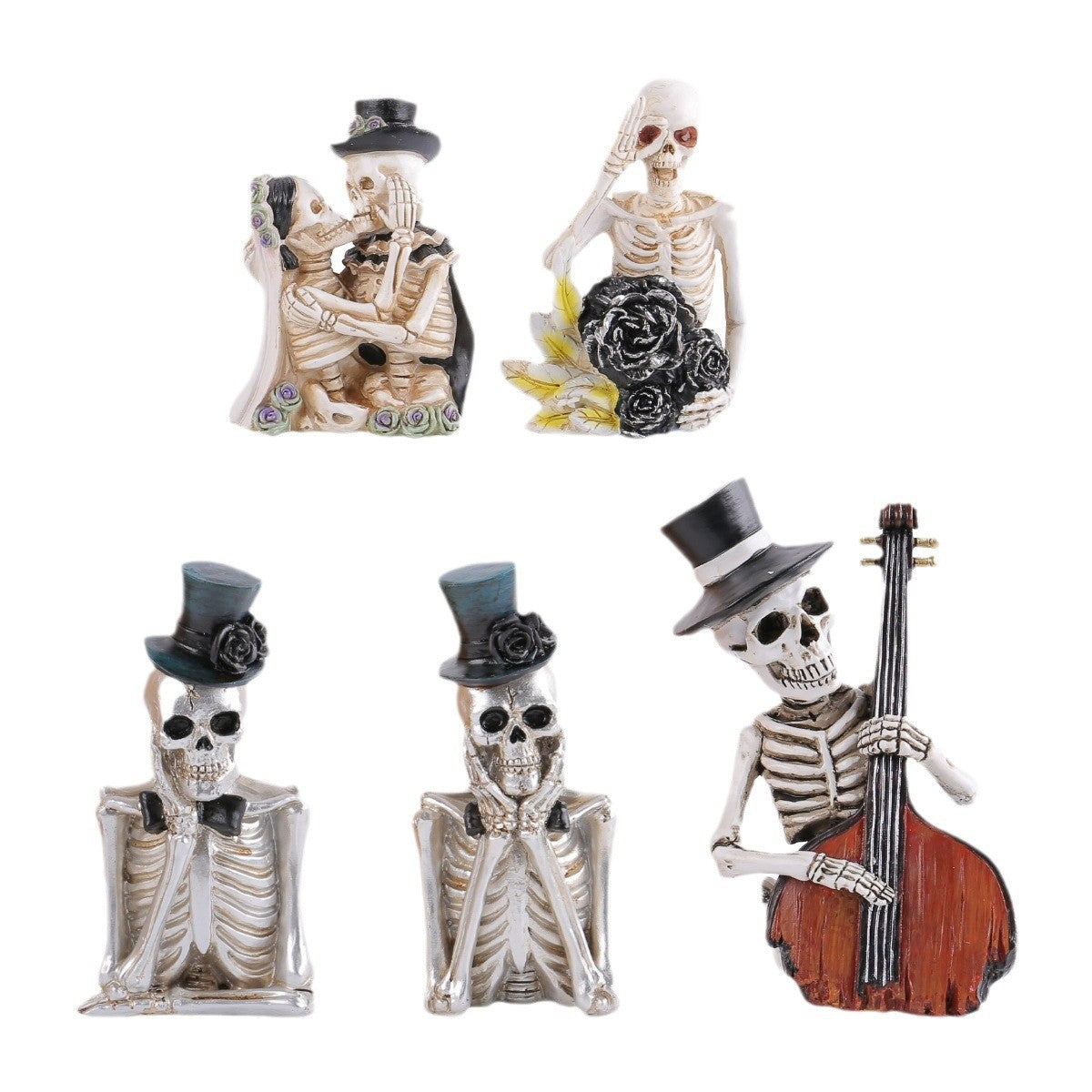 Detaillierte Resin-Halloween-Dekofigur Skelett mit Kontrabass