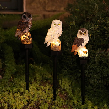 Realistischer Eulen Solar Gartenstecklicht mit LED Harzskulptur Brehn