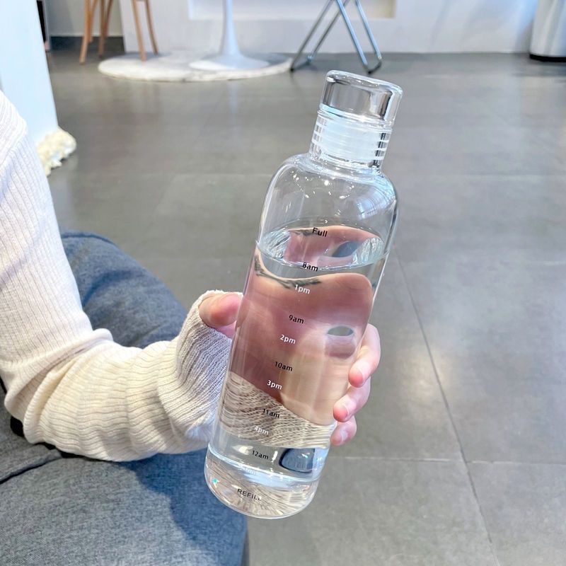 Damen transparente Motiv-Trinkflasche mit Zeitmarkierungen Brehn