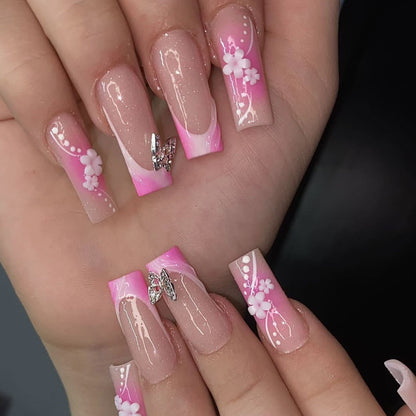 3D Floral Acrylic Nail Art Brehn