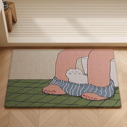 Woven Absorbent Low-Profile Entrance Doormat with Cute Bunny Illustration