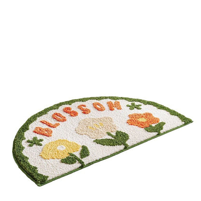 Half-Moon Tufted Floral Bath Rug Mat with Non-Slip Back
