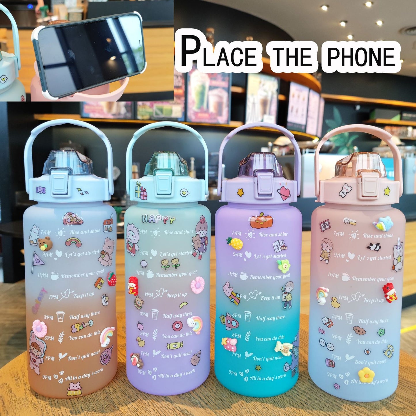 Damen Motivierende Trinkflasche mit interaktivem Sticker-Set Brehn