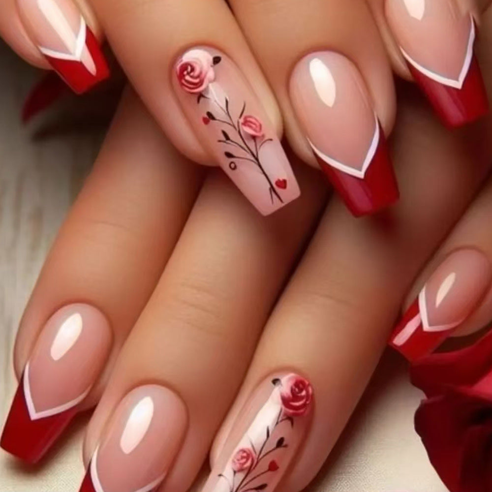 Elegante floral-verzierte Press-On Nägel Brehn