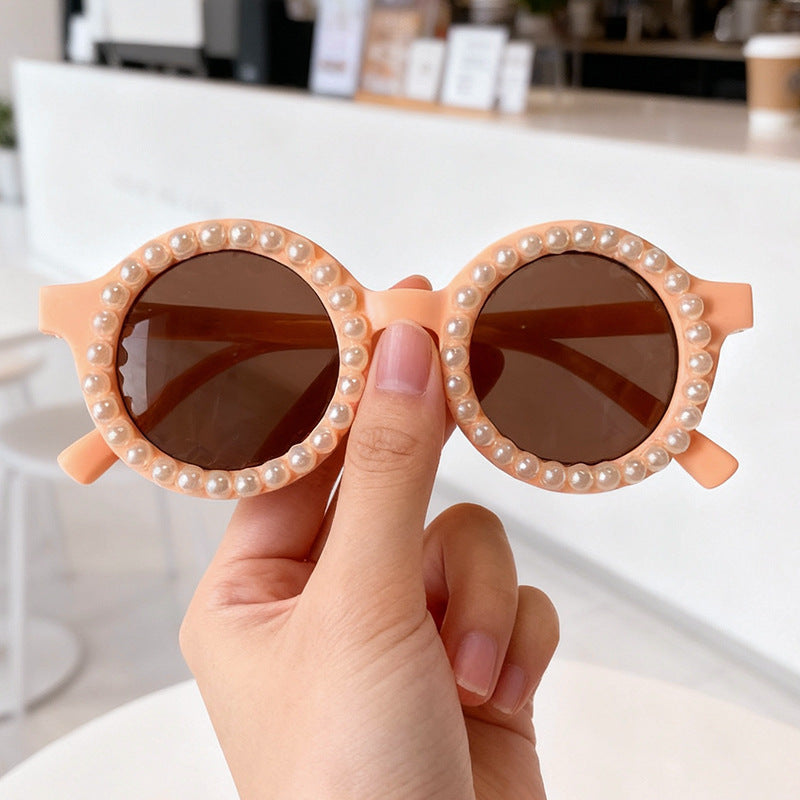 Elegante perlenverzierte runde Sonnenbrille Brehn