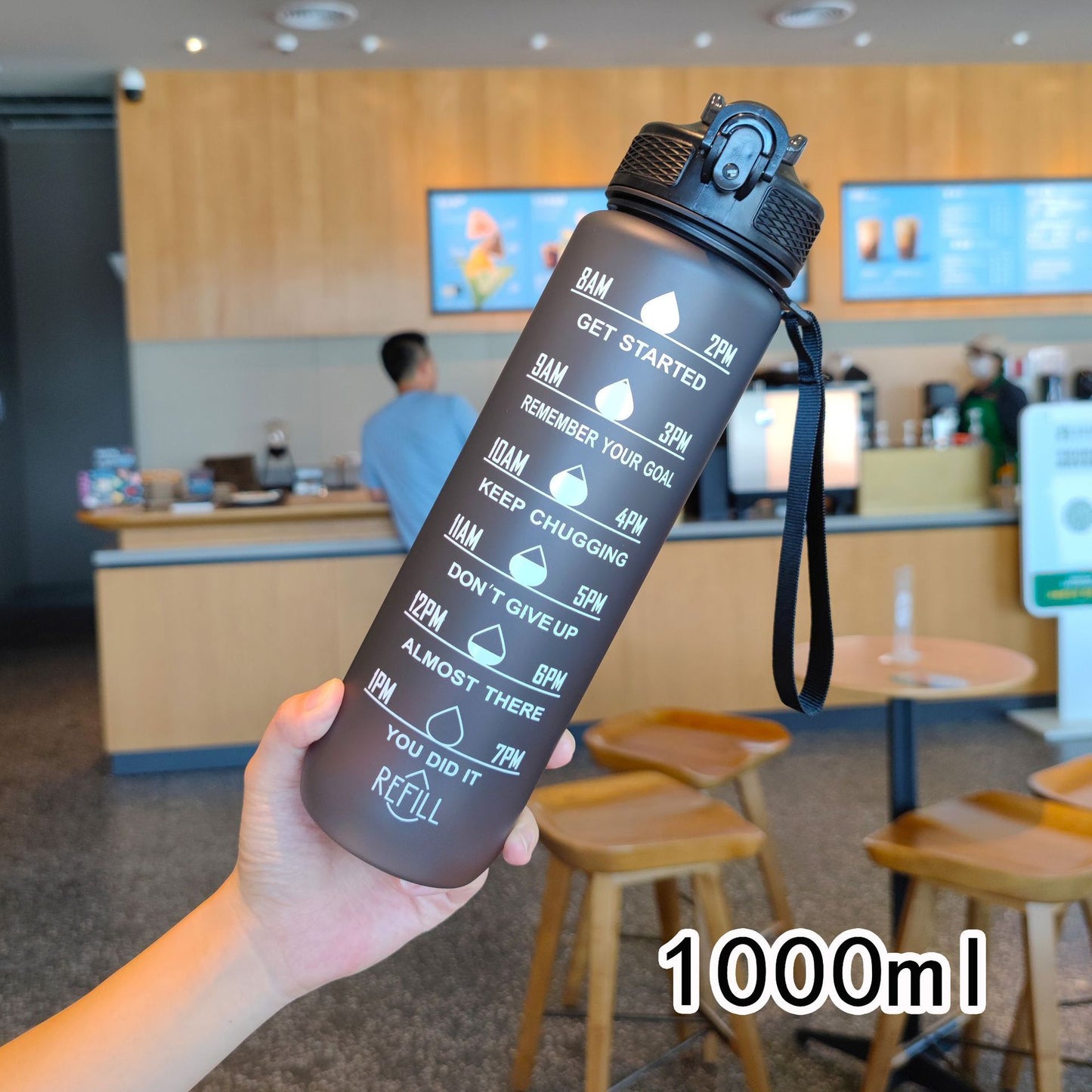 Damen motivierende Wasserflasche mit Zeitmarkierungen Brehn