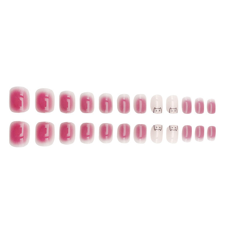 Kunstnägel mit elegantem Ombre-Effekt und verspieltem Katzenmotiv Brehn