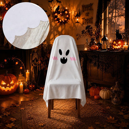 Halloween Stuhlhusse aus Baumwolle mit gespenstischem Gesicht und gezacktem Saum