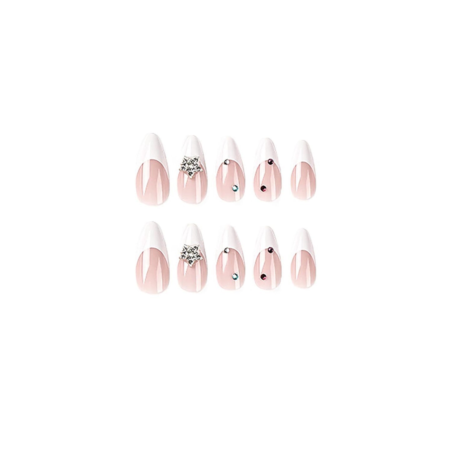 Kunstnagelset mit eleganter französischer Spitze und funkelnden Akzenten Brehn