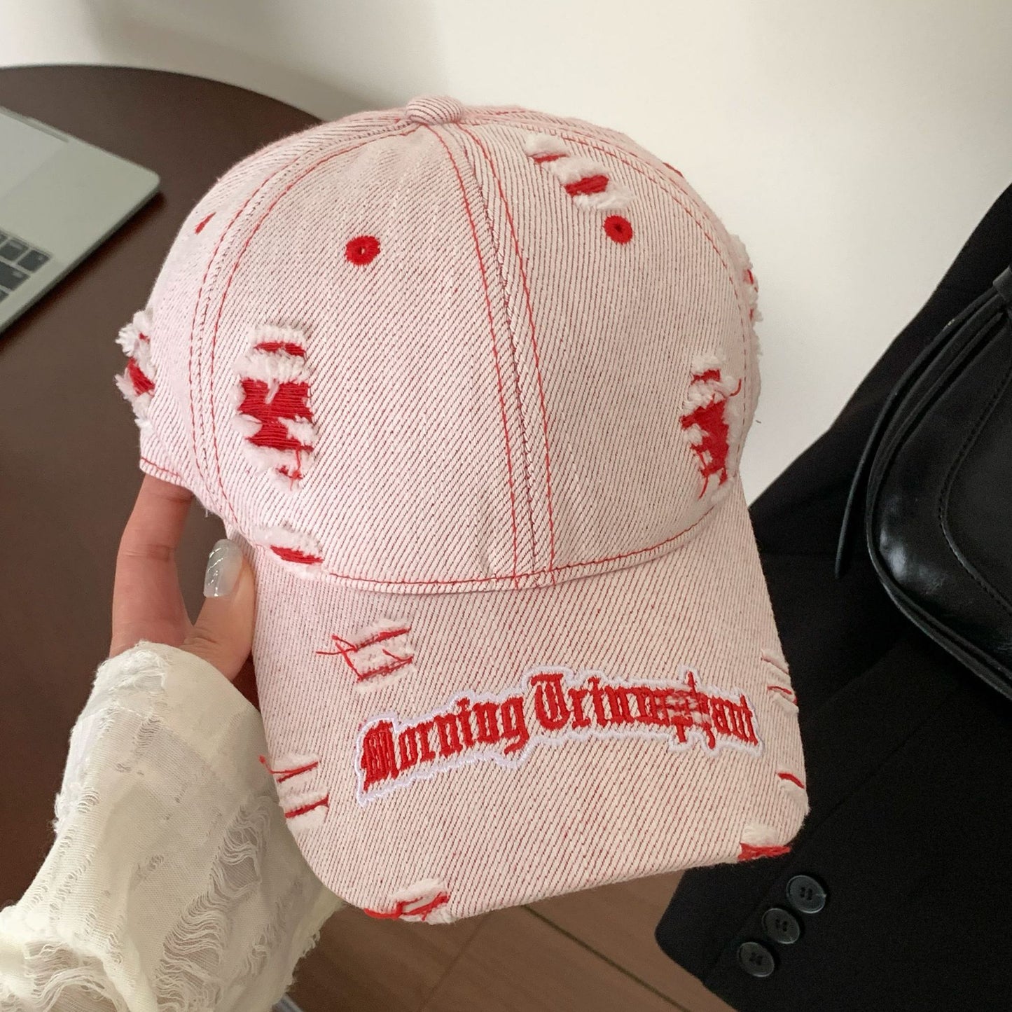 Damen Destroyed Denim Baseball Cap Brehn